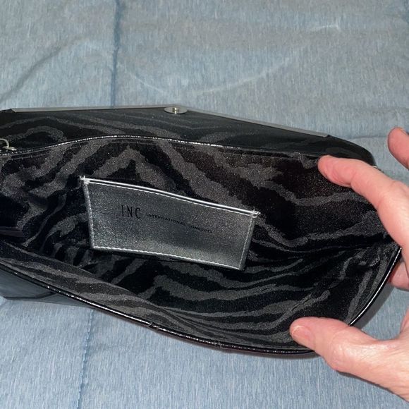 INC Black Envelope Clutch/Purse with Chain - Picture 3 of 3